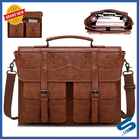 Other - Vintage Leather Messenger Bag Large Satchel Laptop Briefcase Magnetic Closure